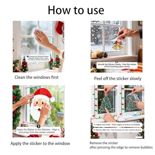 Christmas Window Clings Double Sided Snowflake Elk Stickers 4 Sheets