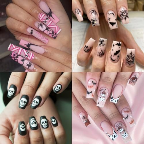 KTAABTR 8 Sheets Halloween Nail Stickers 3D Spiders Skulls & Pumpkins Decals