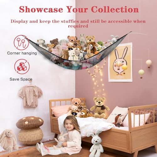 Black Stuffed Animal Hammock - Large Toy Storage Organizer for Kids