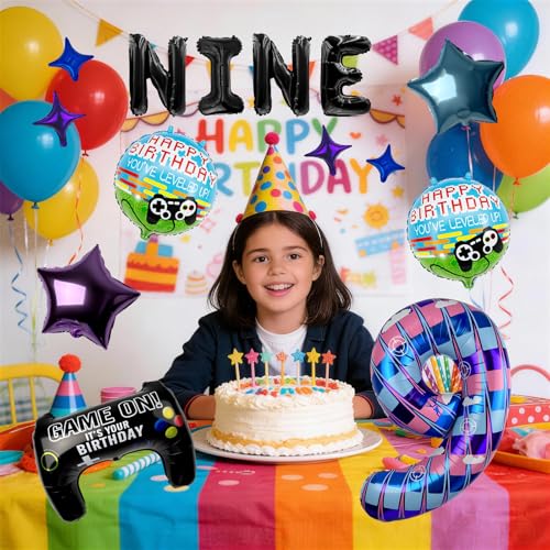 Video Game 9th Birthday Decorations Set with Foil Balloons & Controller