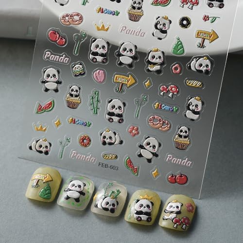 5D Cute Panda Nail Art Stickers Self-Adhesive Chinese Style Decals