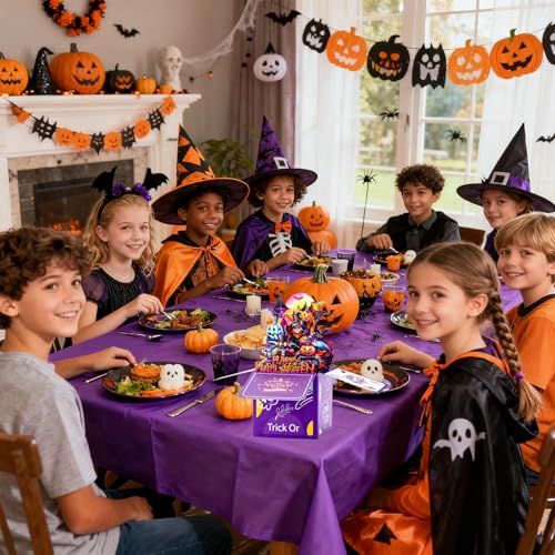 Purple Halloween 3D Pop-Up Birthday Card with Bats, Pumpkins & Skulls