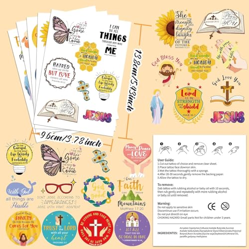 Christian Bible Verse Temporary Tattoos 20 Sheets 132 Pcs Party Favors