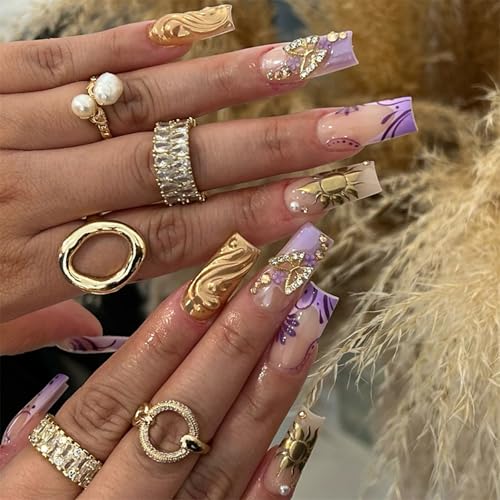 Octoswave Long Square Press on Nails French Artificial Nails with 3D Bow
