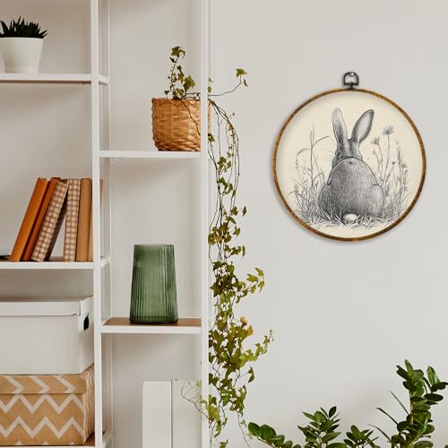 Easter Bunny Round Wall Art - Framed 10x10 Inch Farmhouse Decor