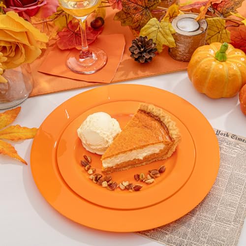 Orange Disposable Plates Set 60PCS for Fall Halloween & Thanksgiving - Heavy Duty 10.25inch & 7.5inch - Variation of Orange / 60