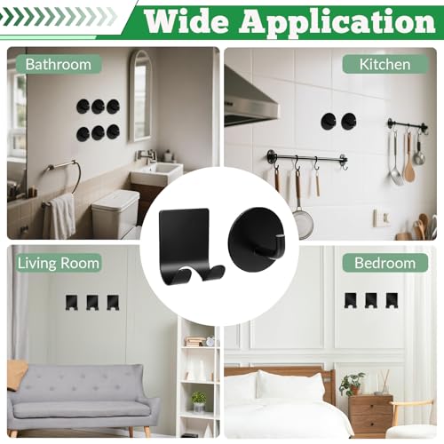 NEATABY Black 4-Pack Bathroom Adhesive Hooks - Stainless Steel Shower & Razor Holders, Removable & Drill-Free