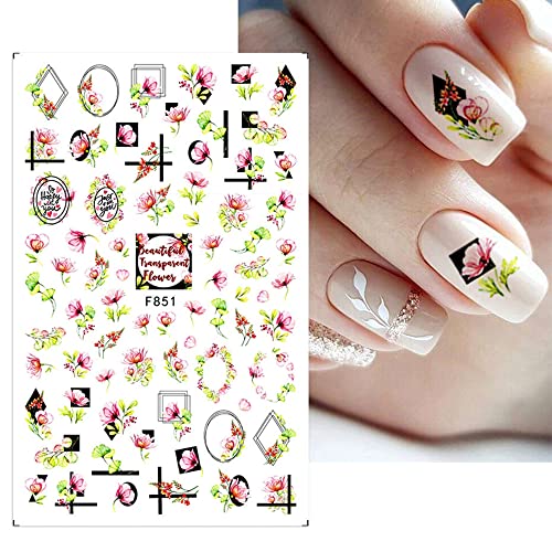 Spring Floral Nail Stickers 3D Self-Adhesive Blossom Daisy Decals 8 Sheets