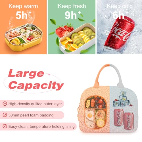Aileam Quilted Insulated Lunch Bag - Floral Cotton Tote for Work & Travel