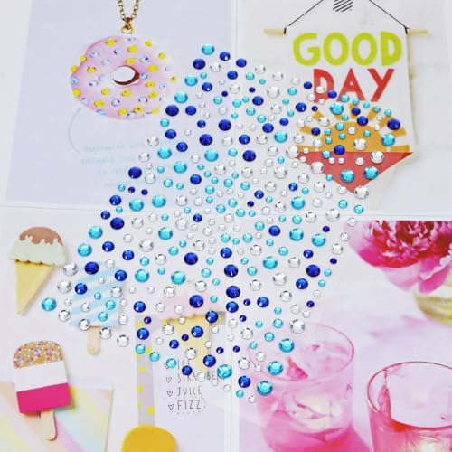 Face Costume Gems 650Pcs Self-Adhesive Hair Jewels Rhinestone Stickers Mixed Blue