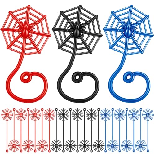 JellyArch 30 Pcs Sticky Web Party Favors - Red, Blue & Black