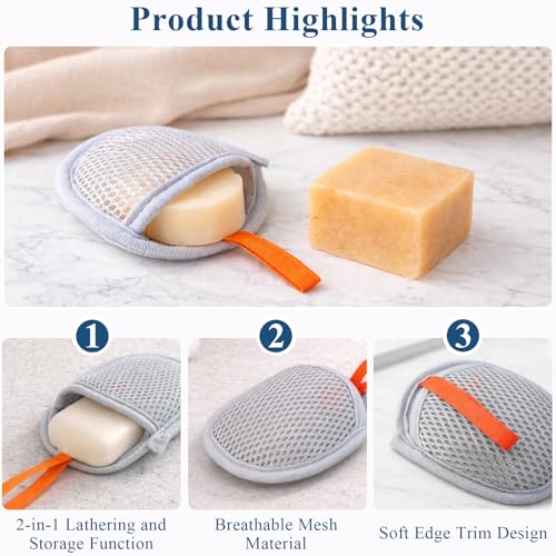 10 Pack Exfoliating Soap Saver Bags, Dual Texture Mesh Soap Pouch