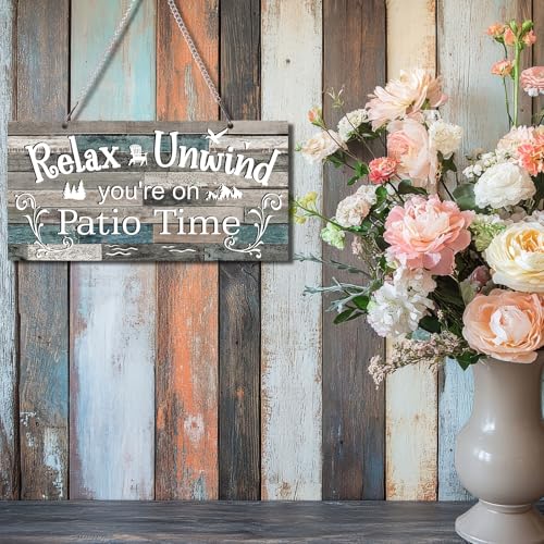 Rustic Metal Patio Sign, 12x6 Inch Vivid Outdoor Wall Decor with Chain