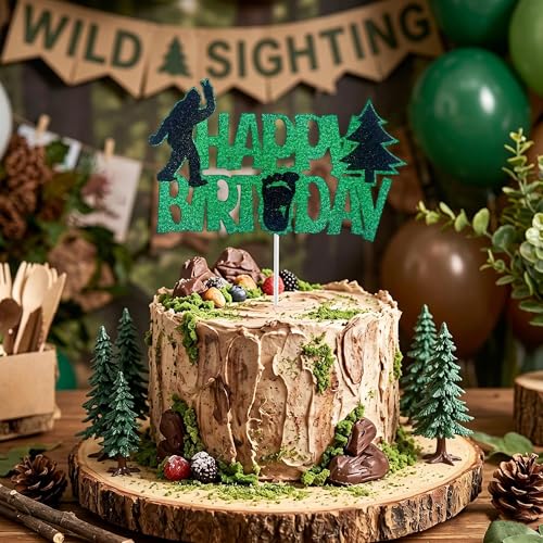 Green Glitter Gorilla Birthday Cake Topper - Jungle Theme Decor