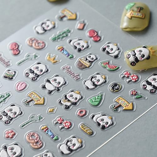 5D Cute Panda Nail Art Stickers Self-Adhesive Chinese Style Decals