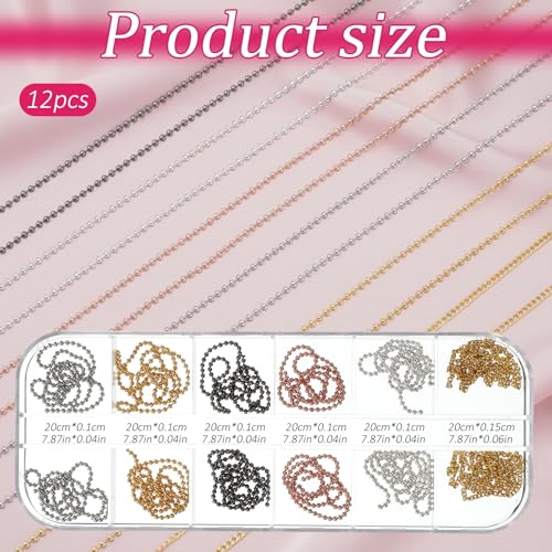 Metal Nail Art Chains 3D Gold Silver Gray Charms 12 Strips