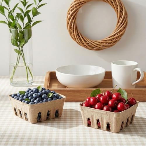 15 Pack Compostable Berry Baskets - Small Vented Produce Storage