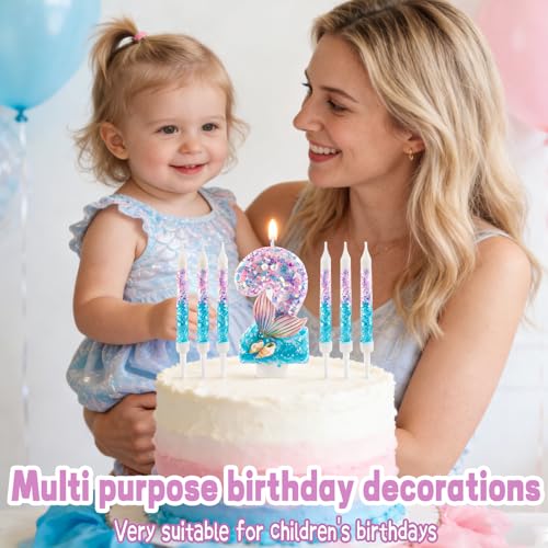 HUIYOULAI Mermaid Number 2 Birthday Candle Set with 6 Tall Candles