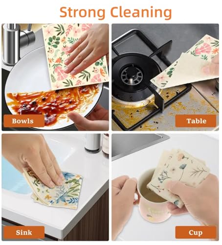 Swedish Dishcloths - 6 Pack Reusable Floral Cleaning Towels for Kitchen