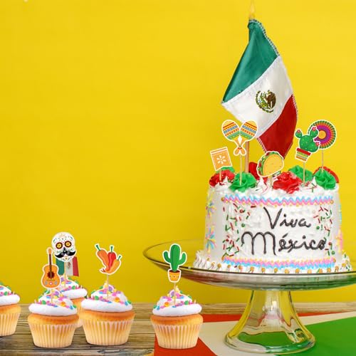 Mexican Fiesta Cupcake Toppers - 48 Pcs Cinco de Mayo Party Decorations