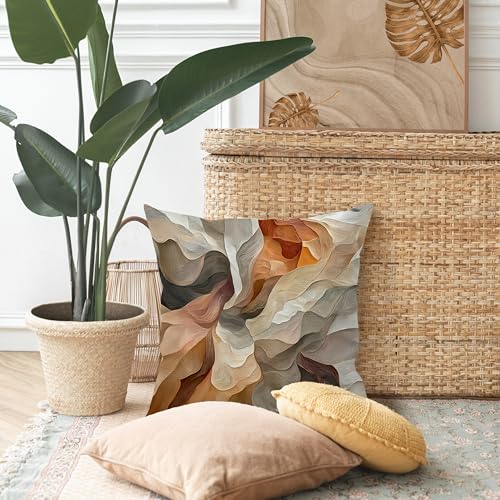 Modern Abstract Throw Pillow Cover 18x18 - Beige Brown & Orange
