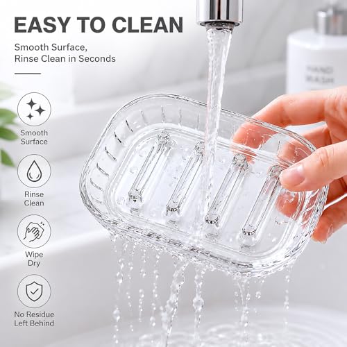 YREKAX 3-Pack Clear Soap Dish with Drainage for Shower and Kitchen Sink