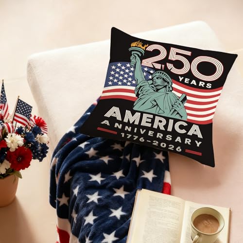 250th Anniversary Patriotic Pillow Cover 18x18 Inch - USA 1776-2026