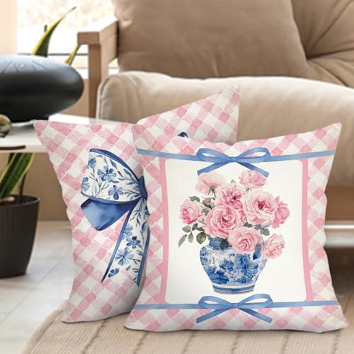 Pink Rose Decorative Throw Pillow Covers - Set of 2, 18x18