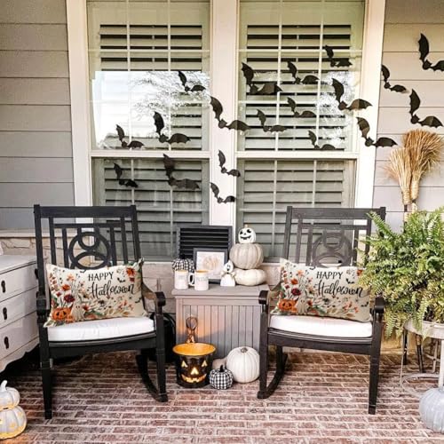 Halloween Pillow Cover 12x20 Inch Pumpkin Ghost Bat Decor