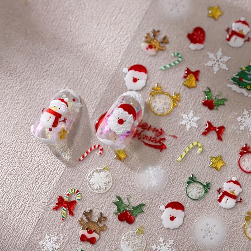 Christmas Nail Art Stickers - 5D Jelly Relief Elk & Snowflake Decals