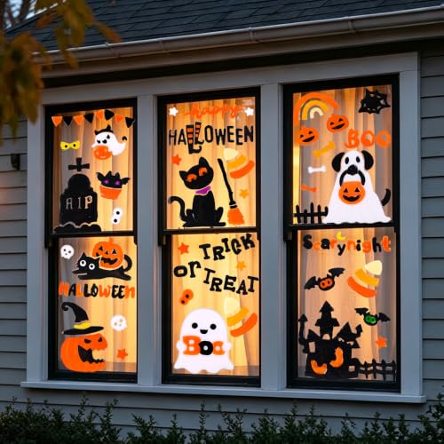 JOICEE Halloween 3 Gel Window Clings Set - Spooky Glass Decor, 6 Sheets