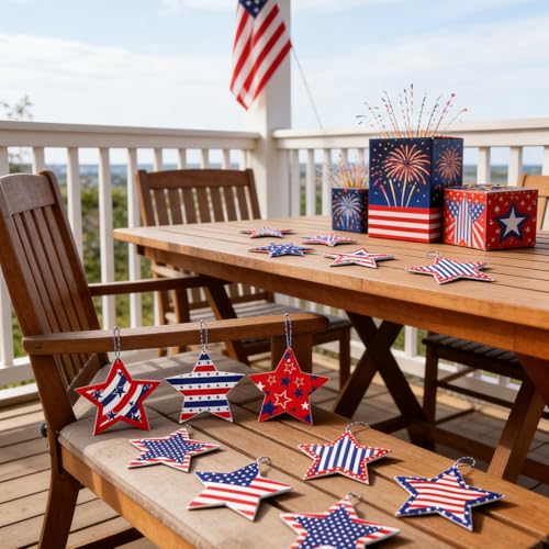 12 PCS 4th of July Hanging Ornaments - Patriotic Star Decorations