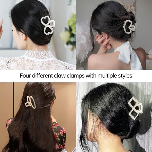 IVICOO Pearl Hair Claw Clips 4-Pack for Thin and Thick Hair Styling