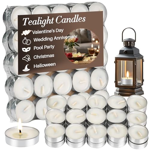 RAINFLOW White Unscented Tea Light Candles - 25 Mini Votive Tealights