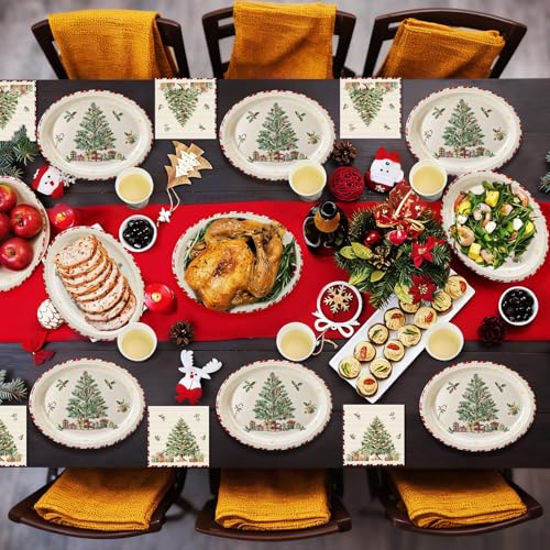 Christmas Paper Plates Cups Napkins Set - 150 Pcs Oval Holiday Tableware