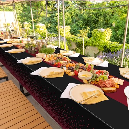 Black and Maroon Tablecloths - 3 Pack Disposable Party Covers 54x108"