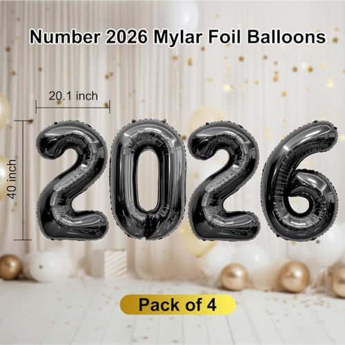 40 Inch Black 2026 Balloons for New Year & Graduation Decor