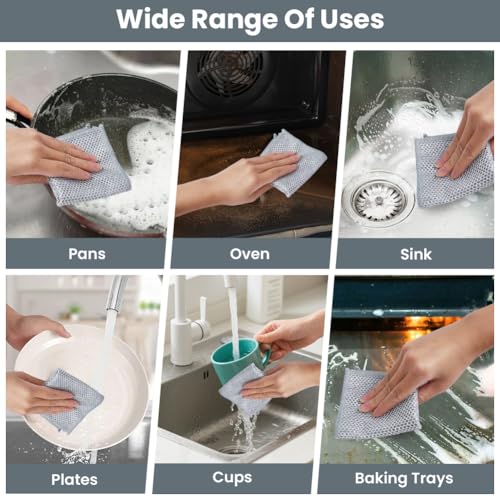 AUAUY Non-Scratch Wire Dishcloths 12-Pack, 2-Layer Mesh Cleaning Rags