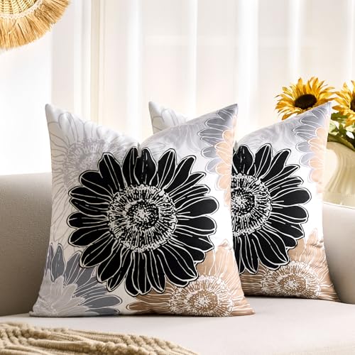 Sunflower Farmhouse Throw Pillow Covers – Set of 2, 18x18