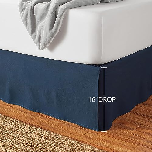 Amazon Basics Pleated Bed Skirt, Twin Size, Navy Blue, 16-Inch Drop