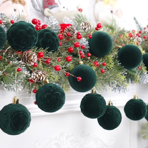 30pcs Dark Green Velvet Christmas Ornaments for Xmas Tree Decorations