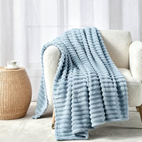 BOURINA Blue Flannel Throw Blanket 50x60 Inch Cozy Fleece for Home