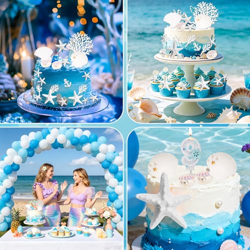 18-Piece Ocean Theme Cake Topper Set, Gold Seashell & Starfish Decorations