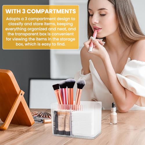 Kakalote 3-Compartment Q-Tip Holder & Makeup Organizer - Transparent