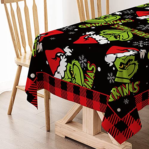 Christmas Tablecloth Green Elf Design Holiday Party Decor 60x104 Inches - Black & Red Variation
