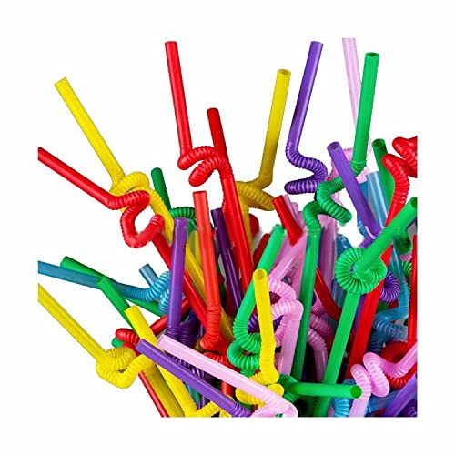 100 Pack Colorful Flexible Plastic Drinking Straws - 10.4 Inch Long, Wide Diameter