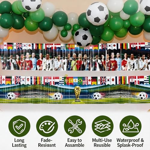 Soccer Party Banners Set - Self-Adhesive Trophy & Player Designs, 11.8" x 8.9 ft