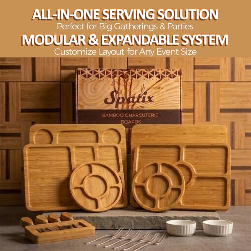 Large Modular Bamboo Charcuterie Board Set with Knives and Accessories