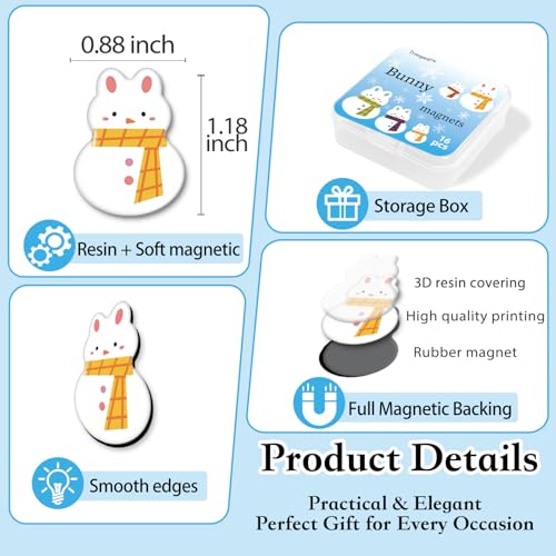 Tynogard 16 Pcs Cute Snowman Bunny Fridge Magnets Set