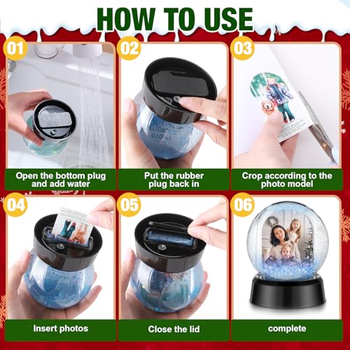 Suzile 12 Pcs Photo Snow Globes Double Sided Clear Plastic Frame - Snowflake Sequin Balls